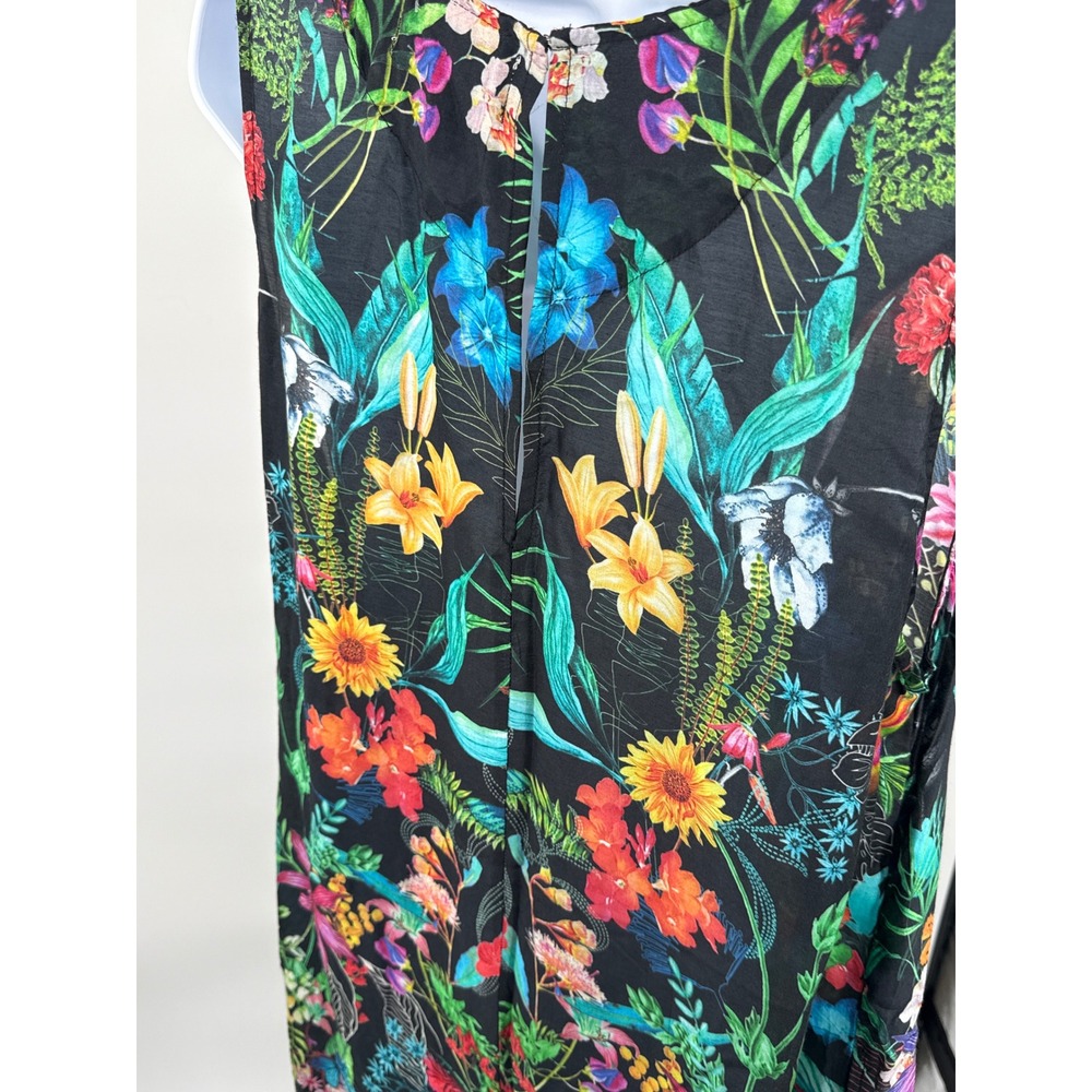 Tropical Floral Wide Leg Jumpsuit Women Black V-Neck Sleeveless Boho XL - Picture 7 of 12